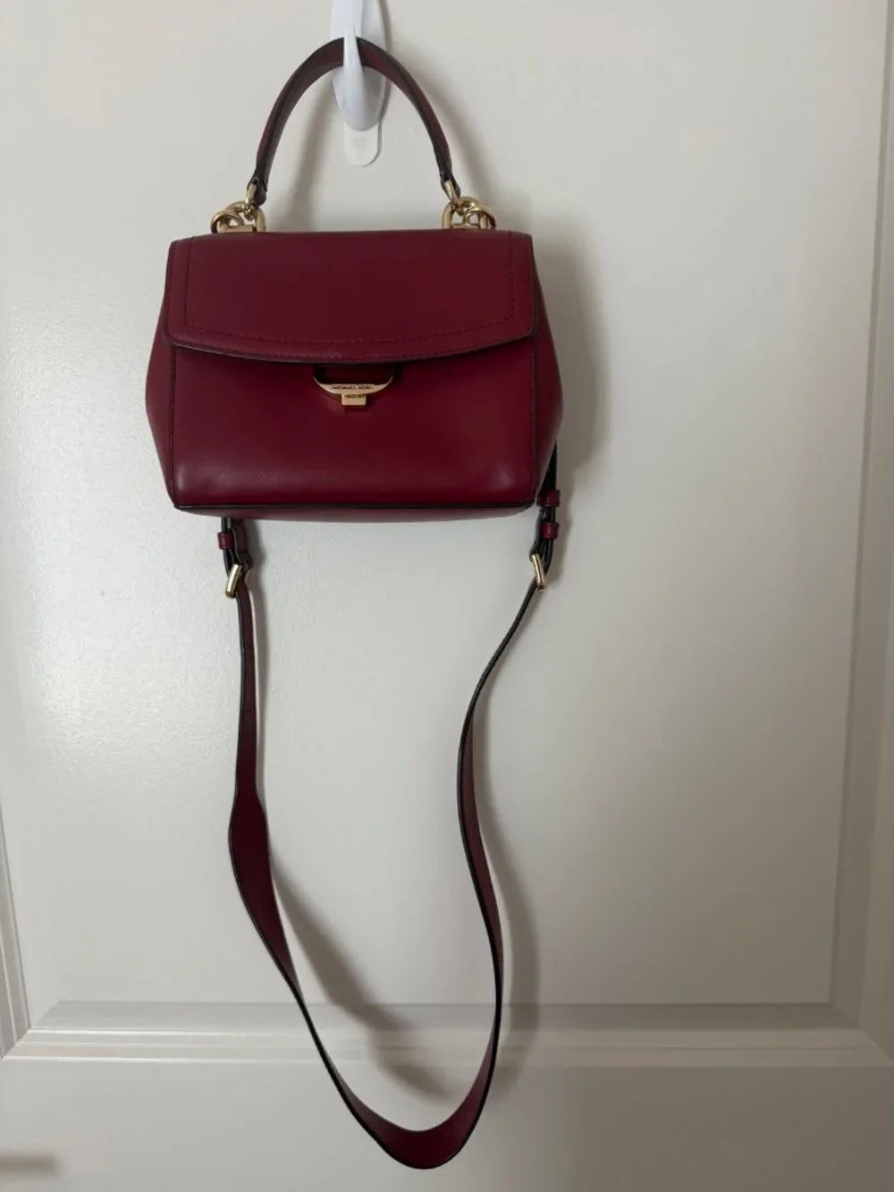 Michael Kors Burgundy Leather Top Handle Satchel Crossbody - Gold Hardware